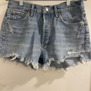 Agolde Blue Jean Shorts Distressed Frayed Hem